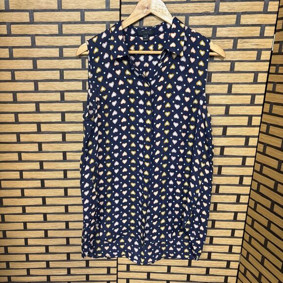 J. Crew Blue Heart Print Silk Tank Top Size 10 - Picture 1 of 8